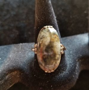 VINTAGE GOLD FILLED 9 green natural stone ring